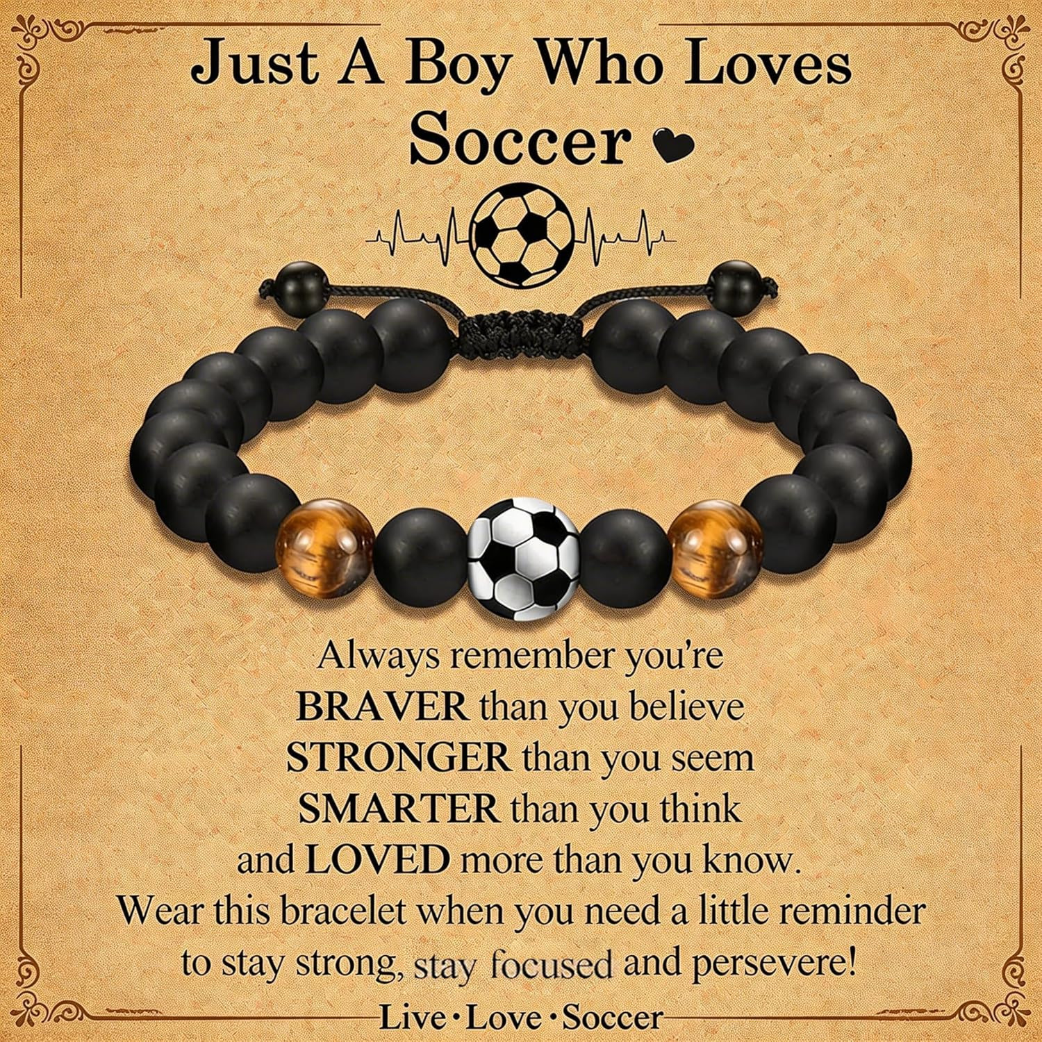 World Cup 2026 Soccer Bracelet for Men, Adjustable Beaded Rope & Leather Soccer