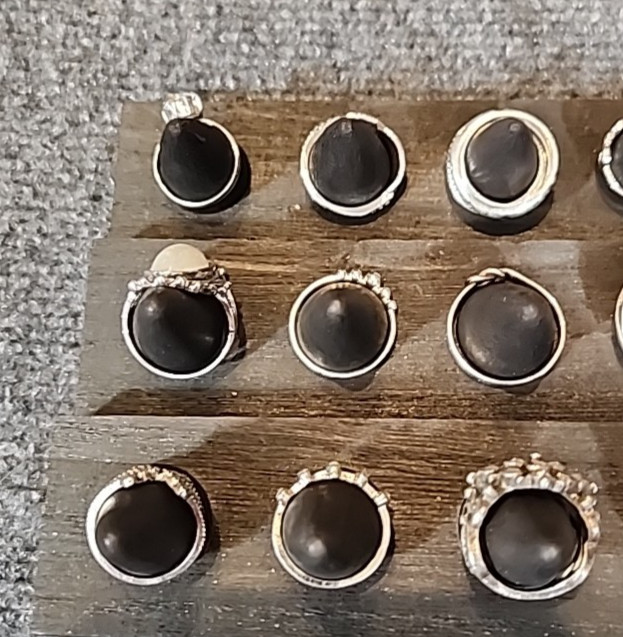 Jewelry 21 French Rings Rhinestones Sized Silver Tones Lot #175 See Description