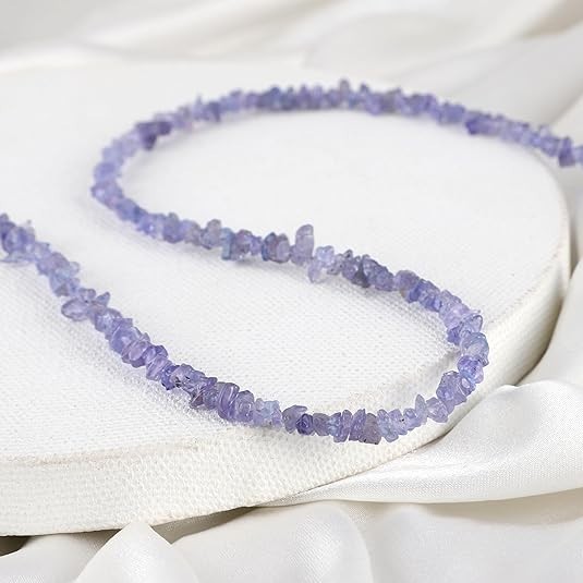 Tanzanite Rough Nugget Beaded Long Necklace in 925 Sterling Silver, 24 Inch