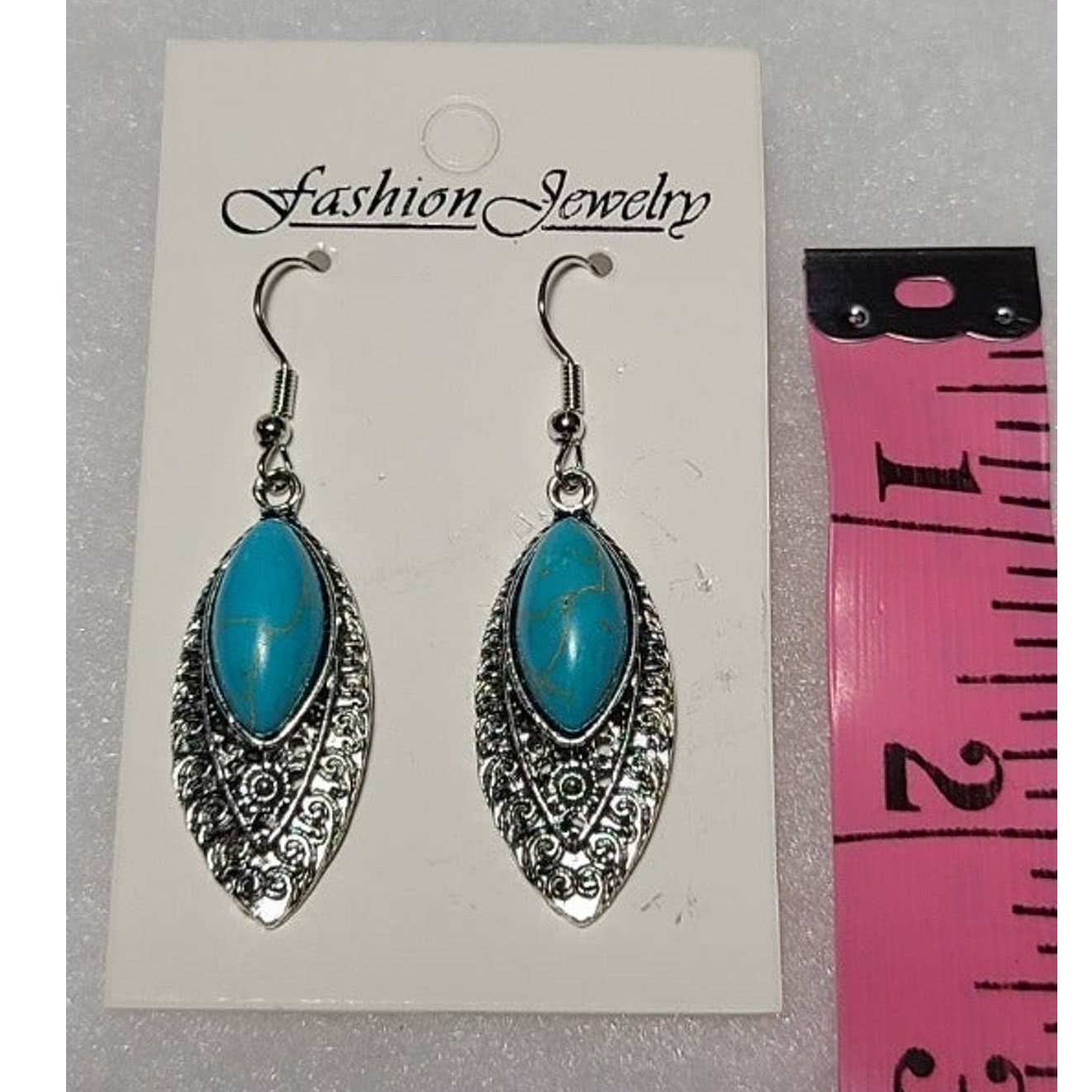 Silver Turquoise Stone Dangle Drop Fashion Earrings