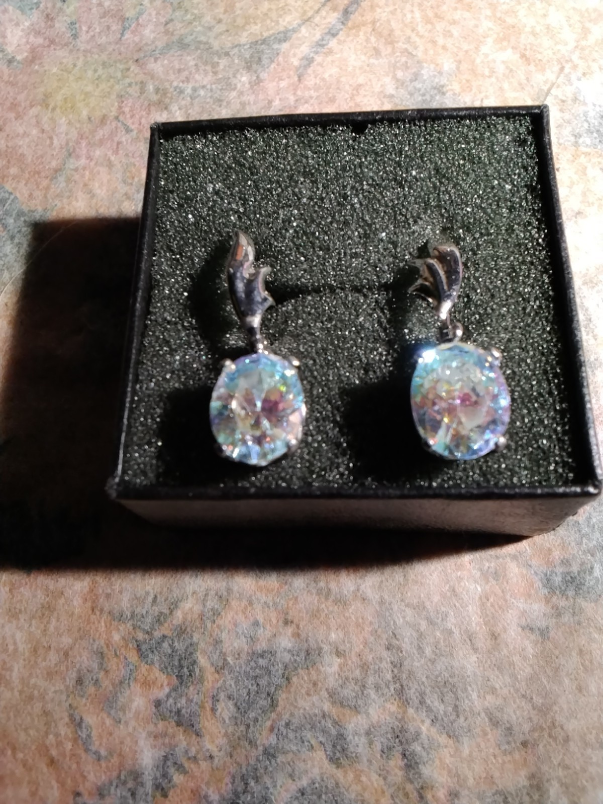 5.08 Lab Created Zirconia Oval Leaver Drop/Dangle 9.25 Sterling Aurora Borealis