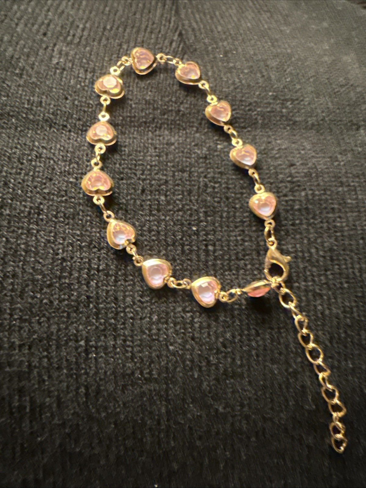 2 Piece Pink Colored Gold Heart Themed Copper Necklace And Bracelet Set