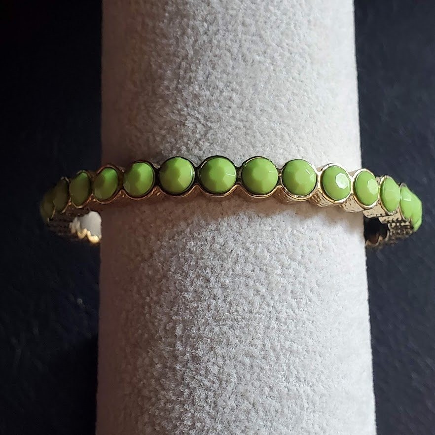 Lilly Pulitzer Gold Tone Green Cabana Stud Bangle Bracelet 8 Inch