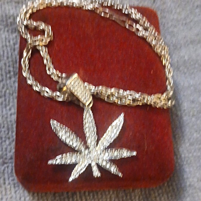Silver Tone Leaf Charm Pendant Necklace Metal Box Chain, Signs & Symbols