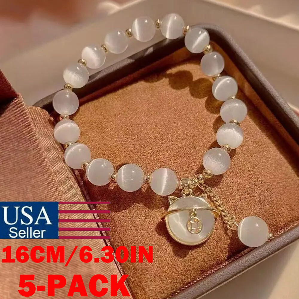 5Pcs Lucky Moonstone Beads Cat Bracelet Attracting Wealth Women Jewelry Gift US