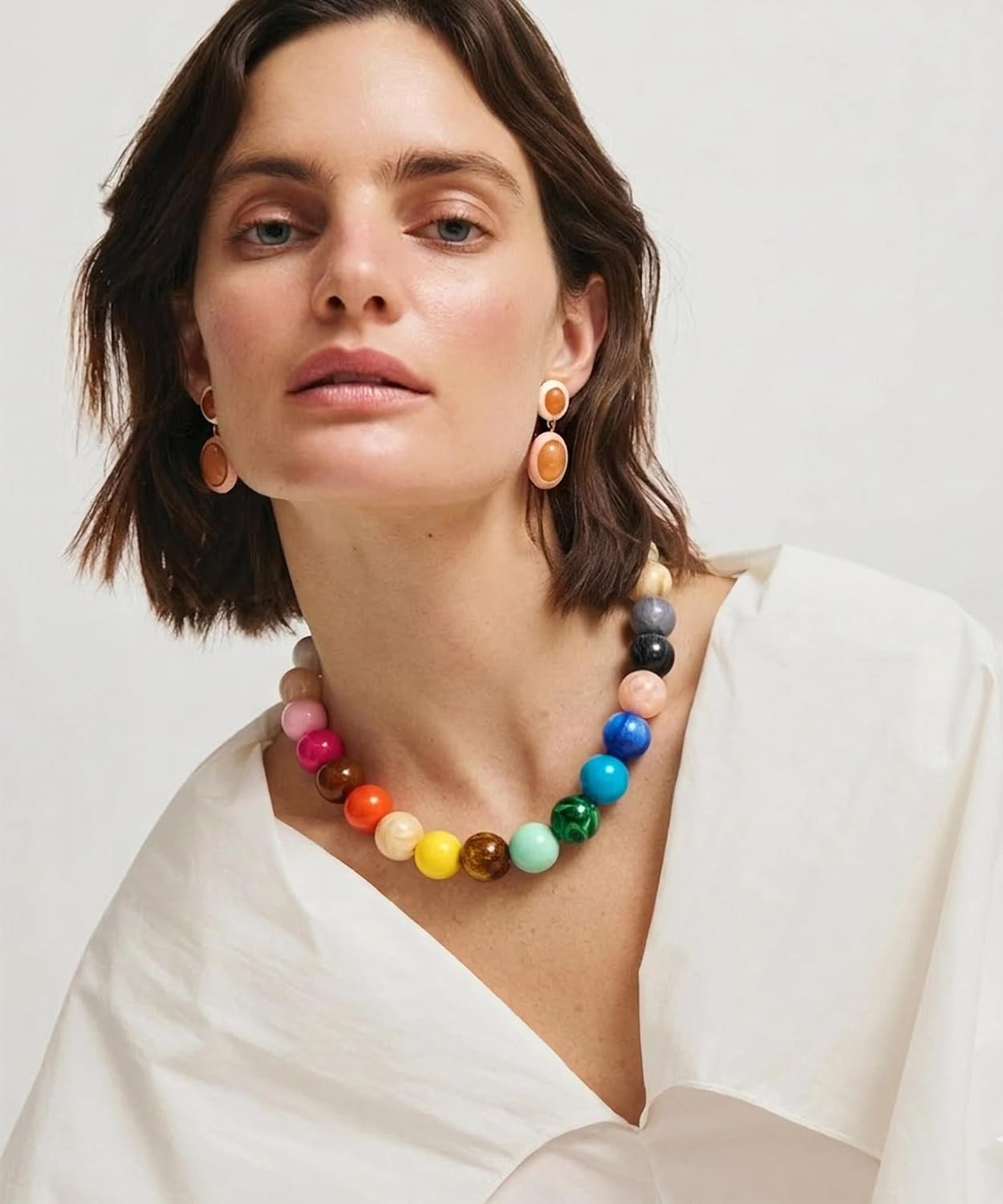 Colorful Chunky Necklaces for Women 20MM Large Oversized Resin Beaded Necklace B