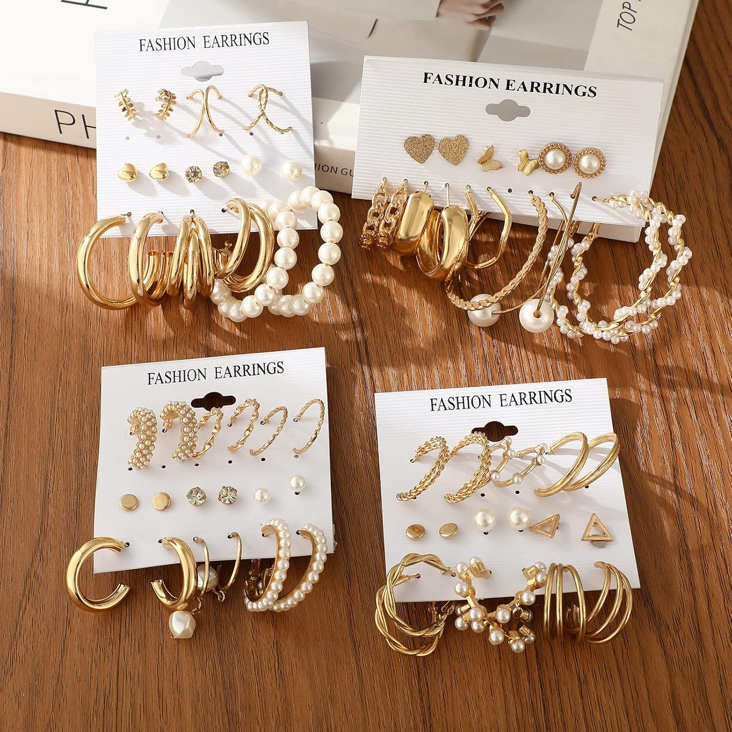 36 Pairs Gold Earrings Set for Women, Fashion Pearl Chain Link Stud Drop Dangle