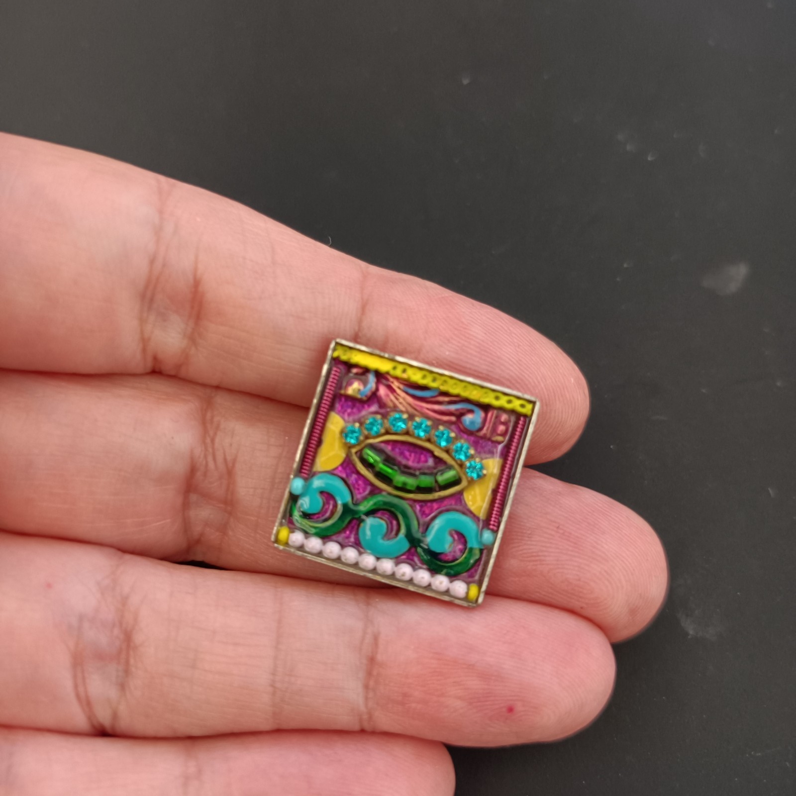 ADAYA Colorful Mosaic Brooch Eye Design Small Square Pin Folk Expressive Gift