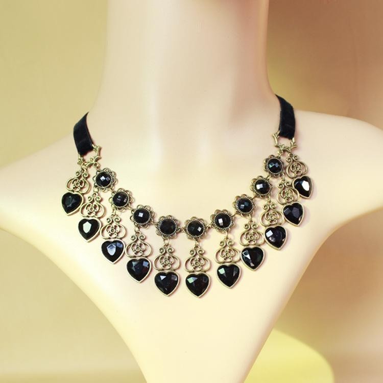 Trendy Gothic Lace Choker Necklace Red Rhinestone Tassel Punk Fashion Pendant