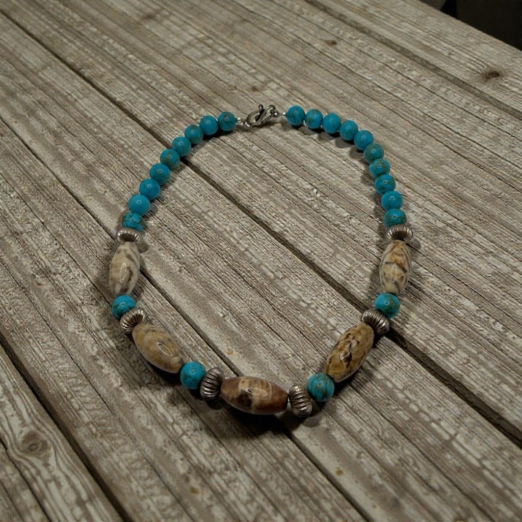 Turquoise & Beige Beaded Necklace