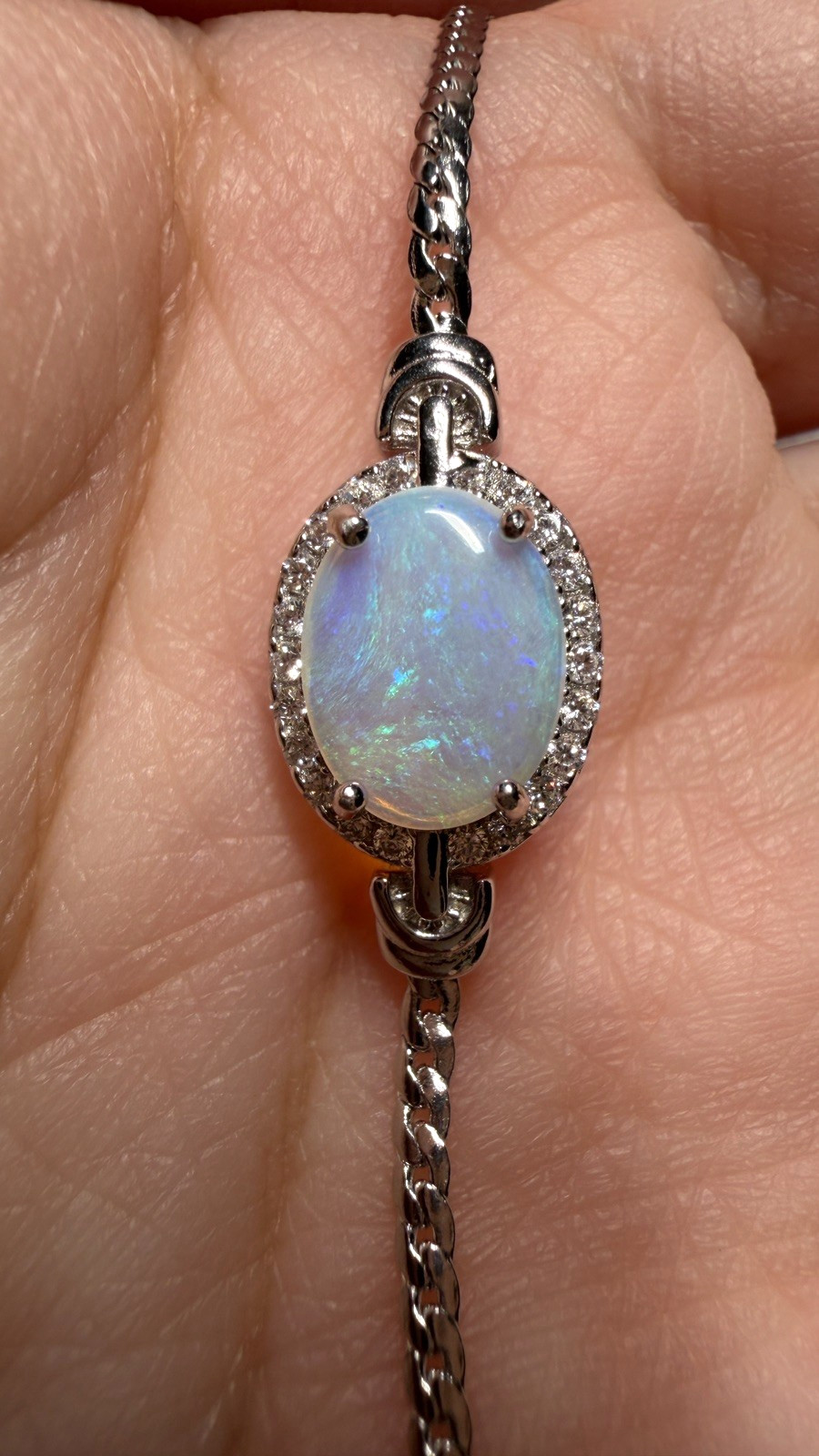 Solid Opal Bracelet Natural Silver Knot Style Soft Blue Green Fire Everyday#0194