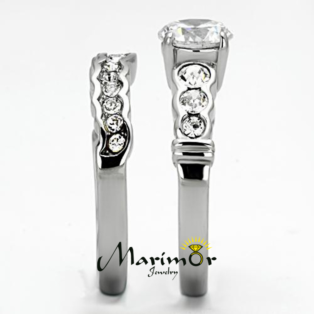 STAINLESS STEEL 2.35 CT ROUND ZIRCONIA 316L ENGAGEMENT WEDDING RING SET SZ 5-10