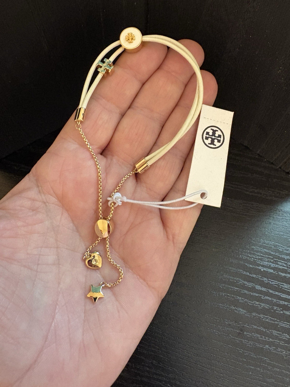 Tory Burch Kira enamel slider bracelet new nwt cream gold adjustable length