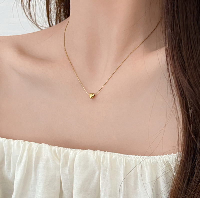 18K Gold Stainless Steel Love 5mm Tiny Floating Heart Pendant Chain Necklace AG