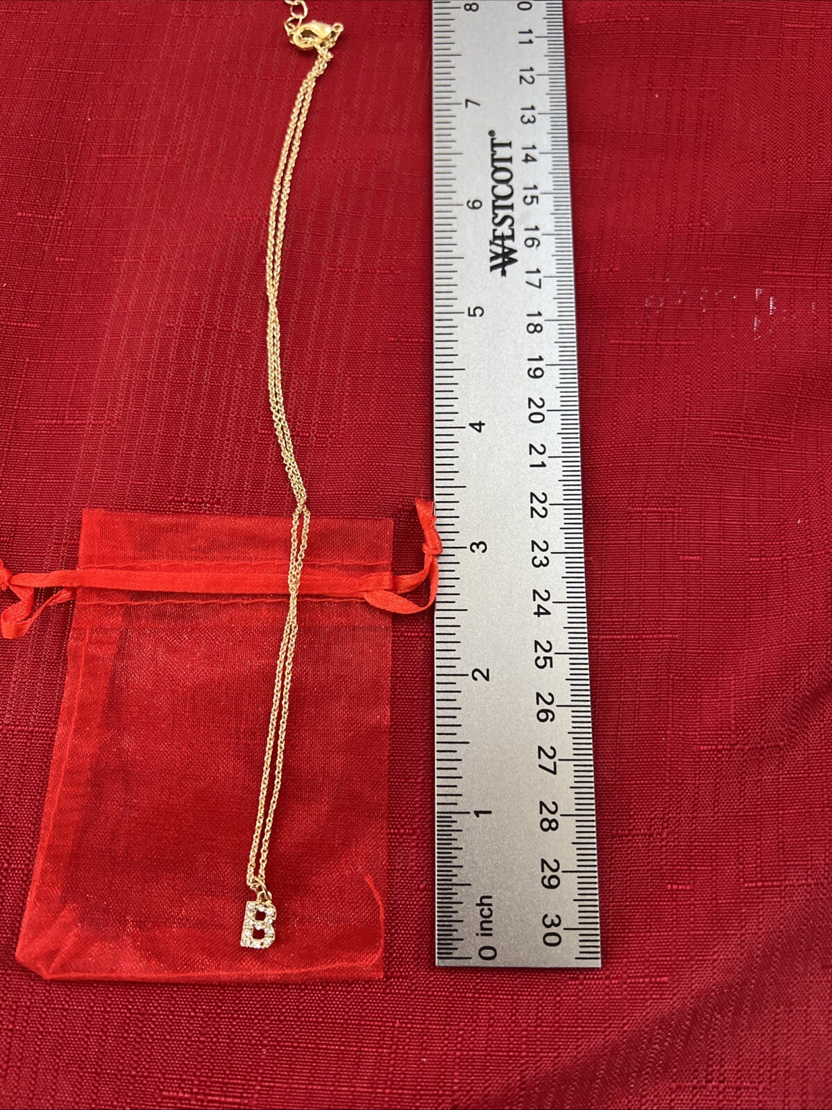 GOLD TONE INITIAL LETTER B RHINESTONES PENDANT NECKLACE NICKEL-FREE ADJUSTABLE