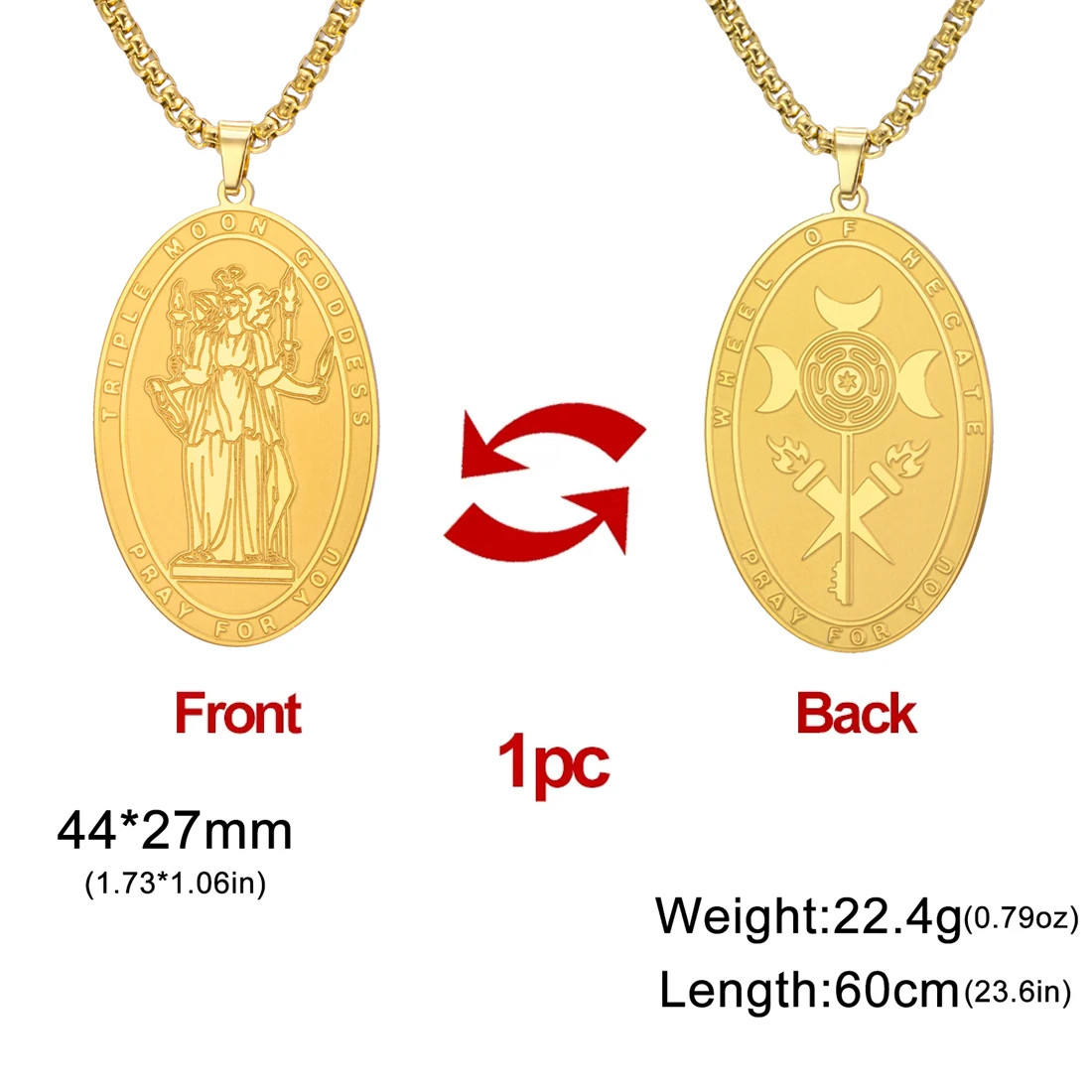 Stainless Steel Triple Moon Goddess Pendant Necklace Wheel of Hecate Amulet Gift