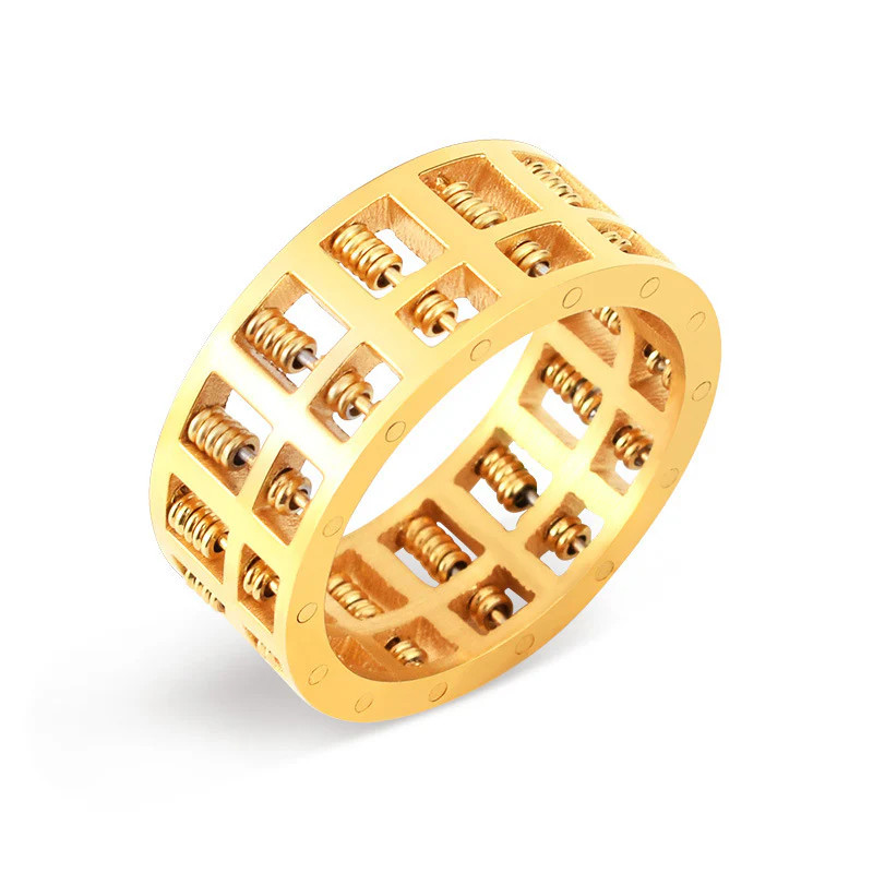 Hand Stitched Beaded Abacus Ring Stainless Steel Band Ring