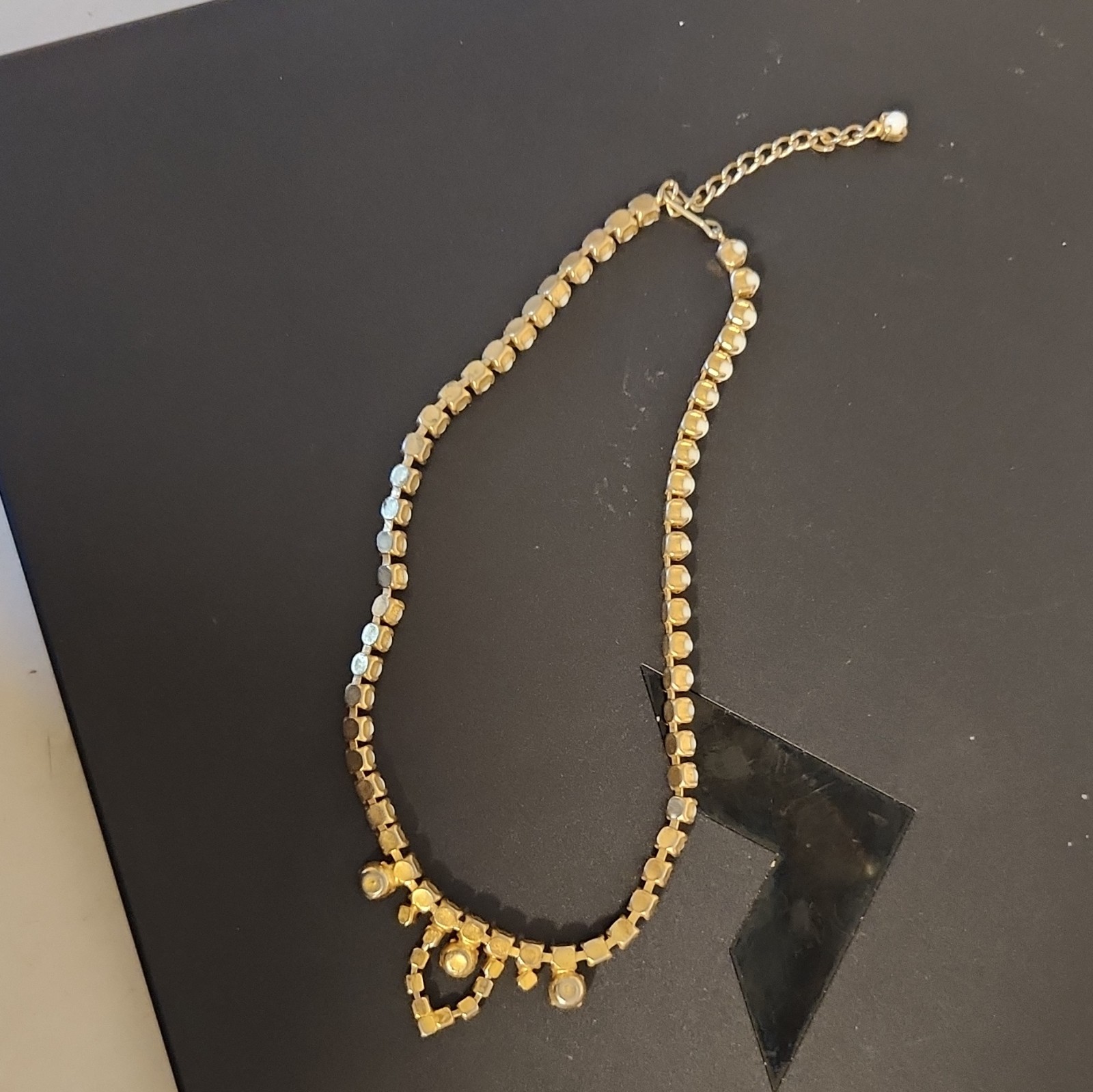 Vintage Gold Tone White Glass Round Prong Set Rhinestone Choker