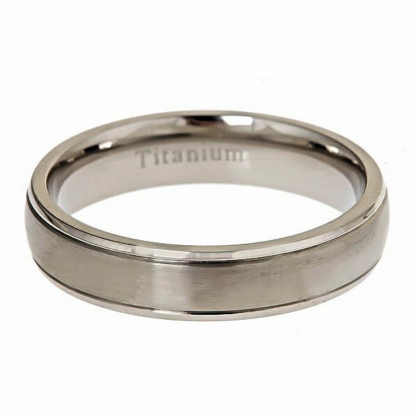 5mm or 7mm Brushed Polished Grooved Edges Titanium Wedding Band Comfort Fit Ring