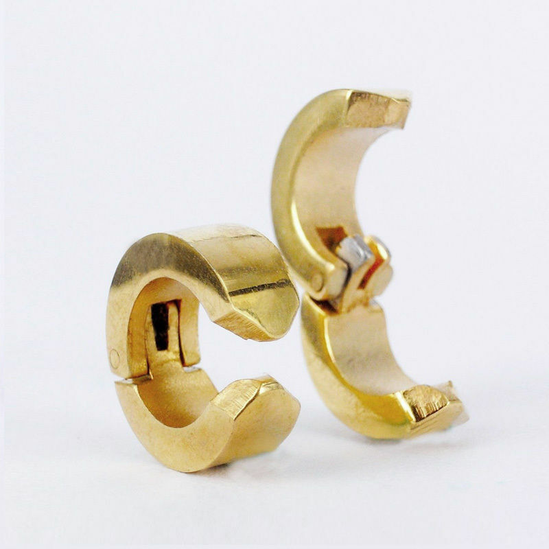 1Pair Mens Stainless Steel Ear Stud Hoop Non-Piercing Clip-on Earrings Punk US