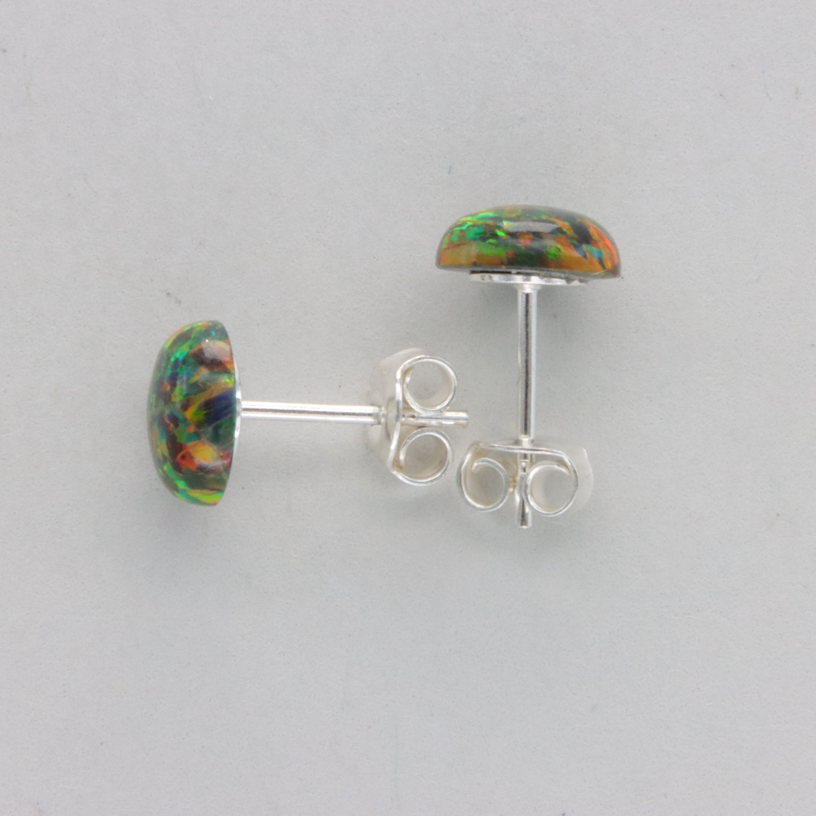 Multicolor Green Red FIRE OPAL Round Post Stud Earrings 925 STERLING SILVER 305e