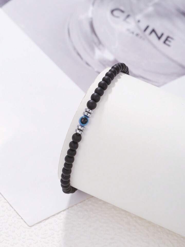 Evil Eye Black Tourmaline Stretch Bracelet 4mm Round Gemstone Beaded Jewelry