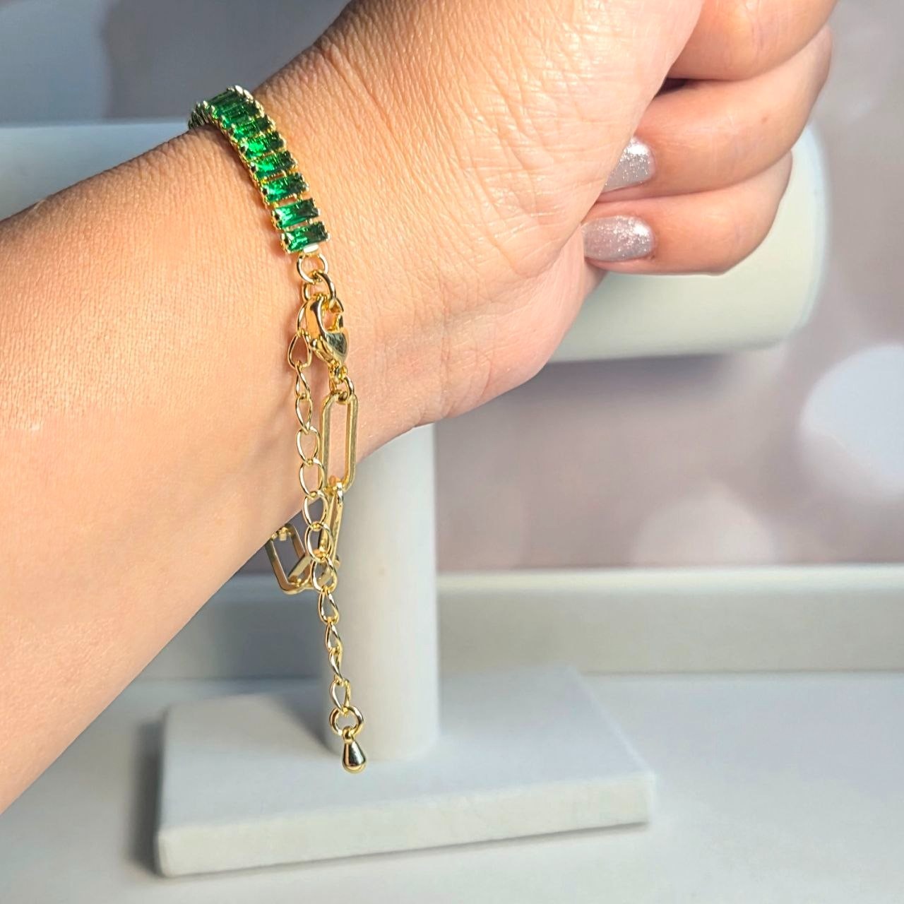 Baguette Cubic Zirconia Bracelet 18K Gold Plated Copper