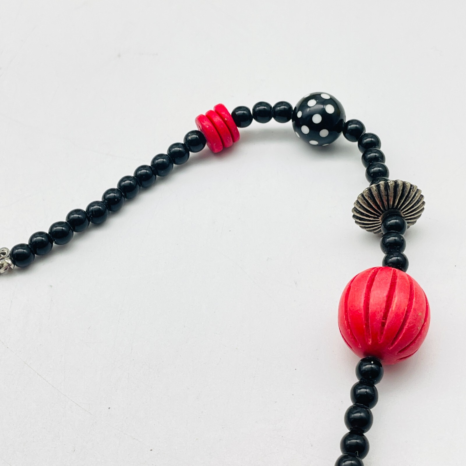 Beaded Station Necklace Black Pink White Orange Silver Tone Chunky Boho Festival