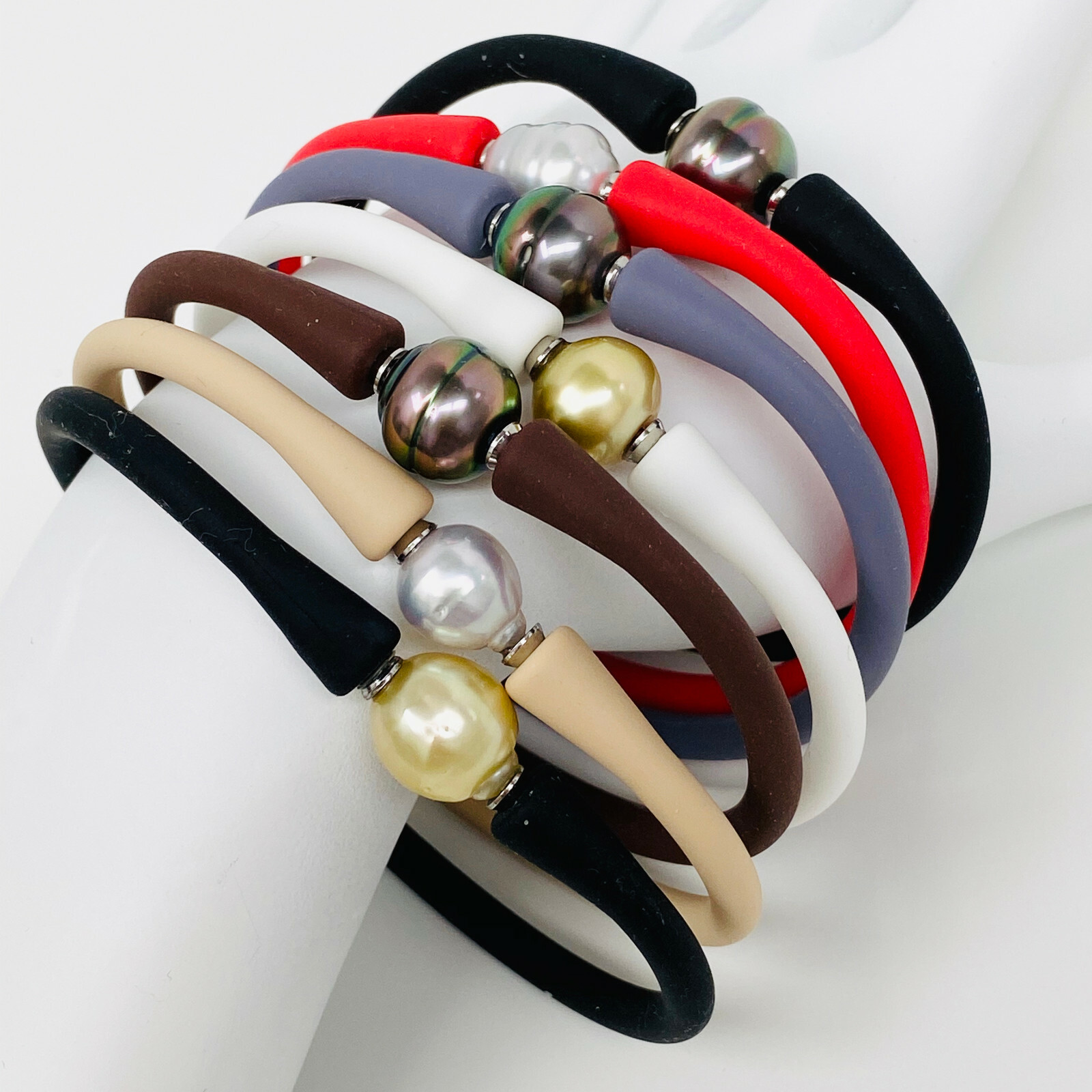 Tahitian South Sea Pearl Silicone Rubber Bracelet Bangle Elastic Assorted Colors