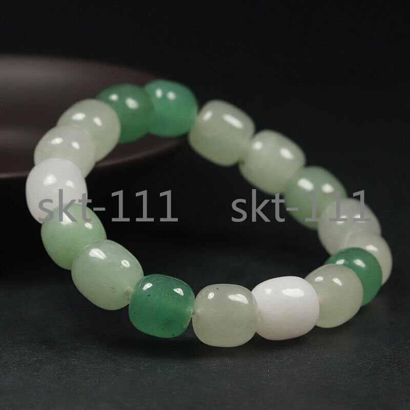 12*12Natural Grade A White & Green Jade Bangle Bracelet Aventurine 7.5″