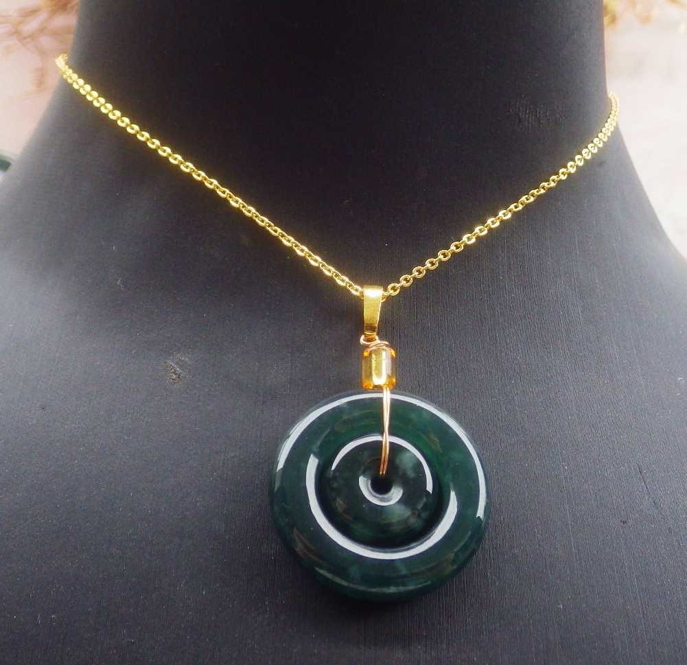 1Pcs Icy Green Small 100% Natural A Jade jadeite Pendant Circle Necklace 715520