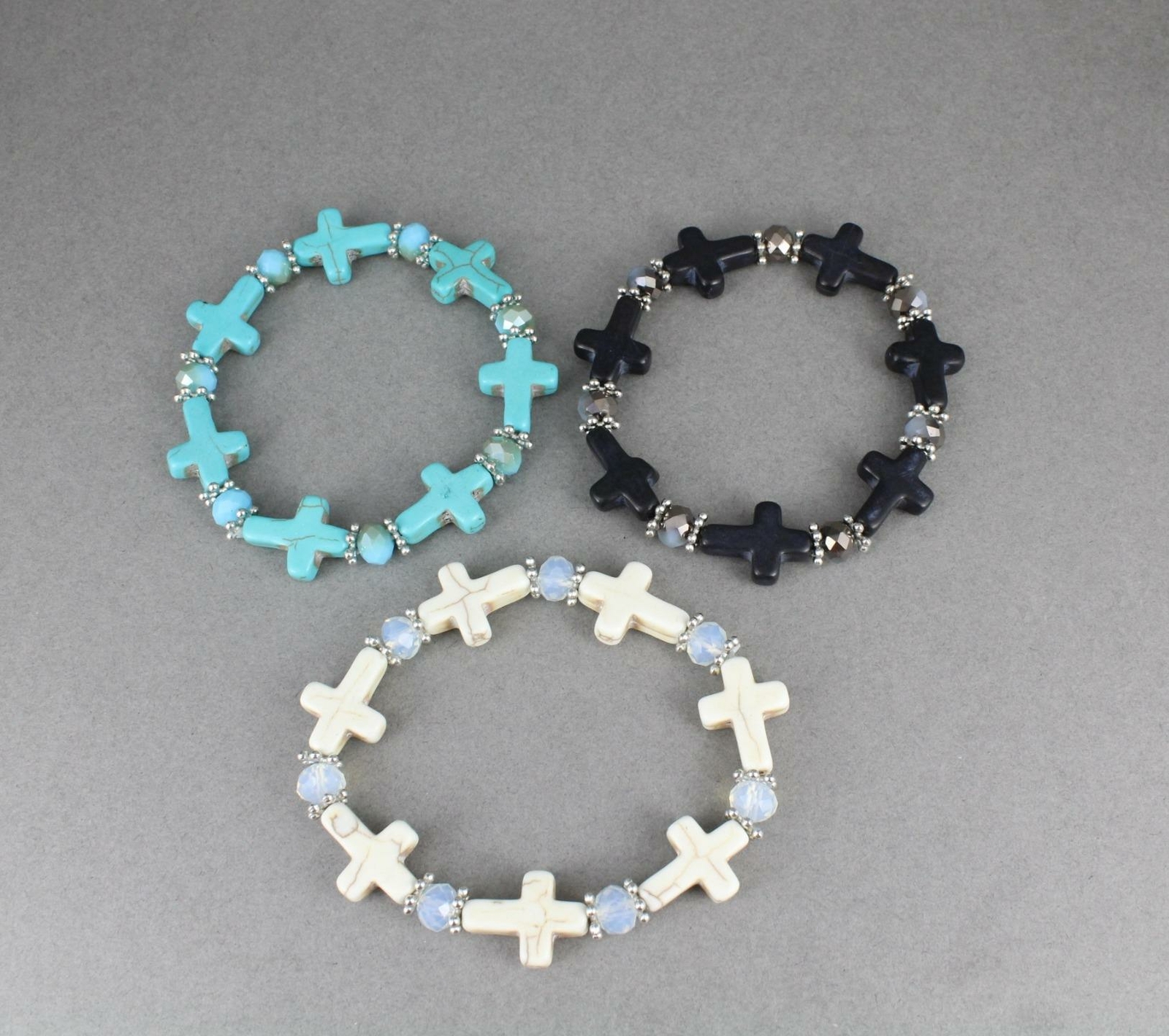 cross bracelet stretch Cream Silver stretchy beaded bracelet