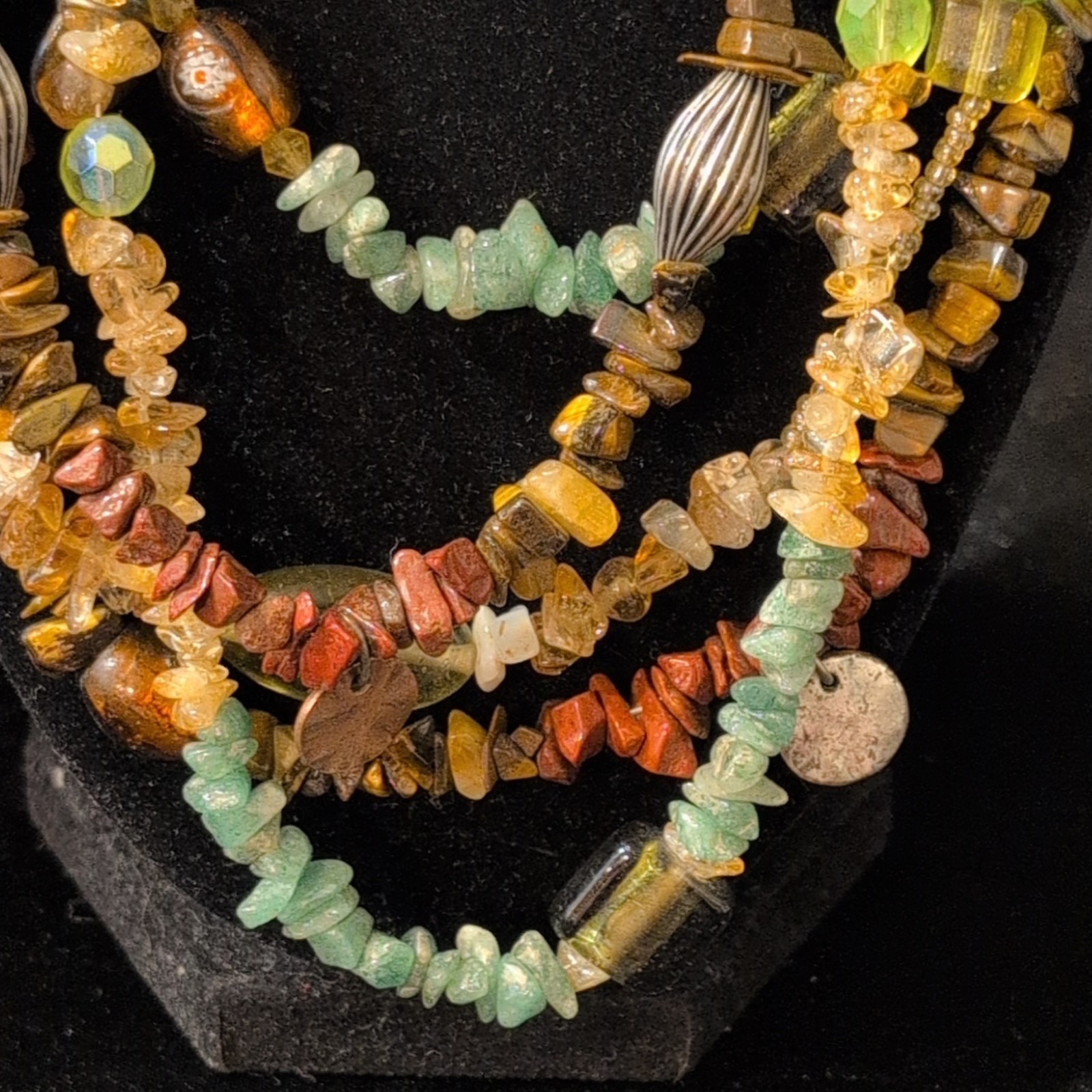 Chico’s Multicolor Beaded Layered Boho Necklace Adjustable Signed Lobster