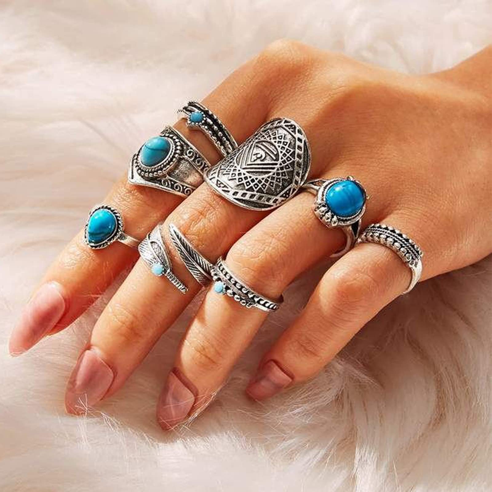 82 Pcs Vintage Silver Knuckle Rings Set for Women Bohemian Stackable Joint Finge