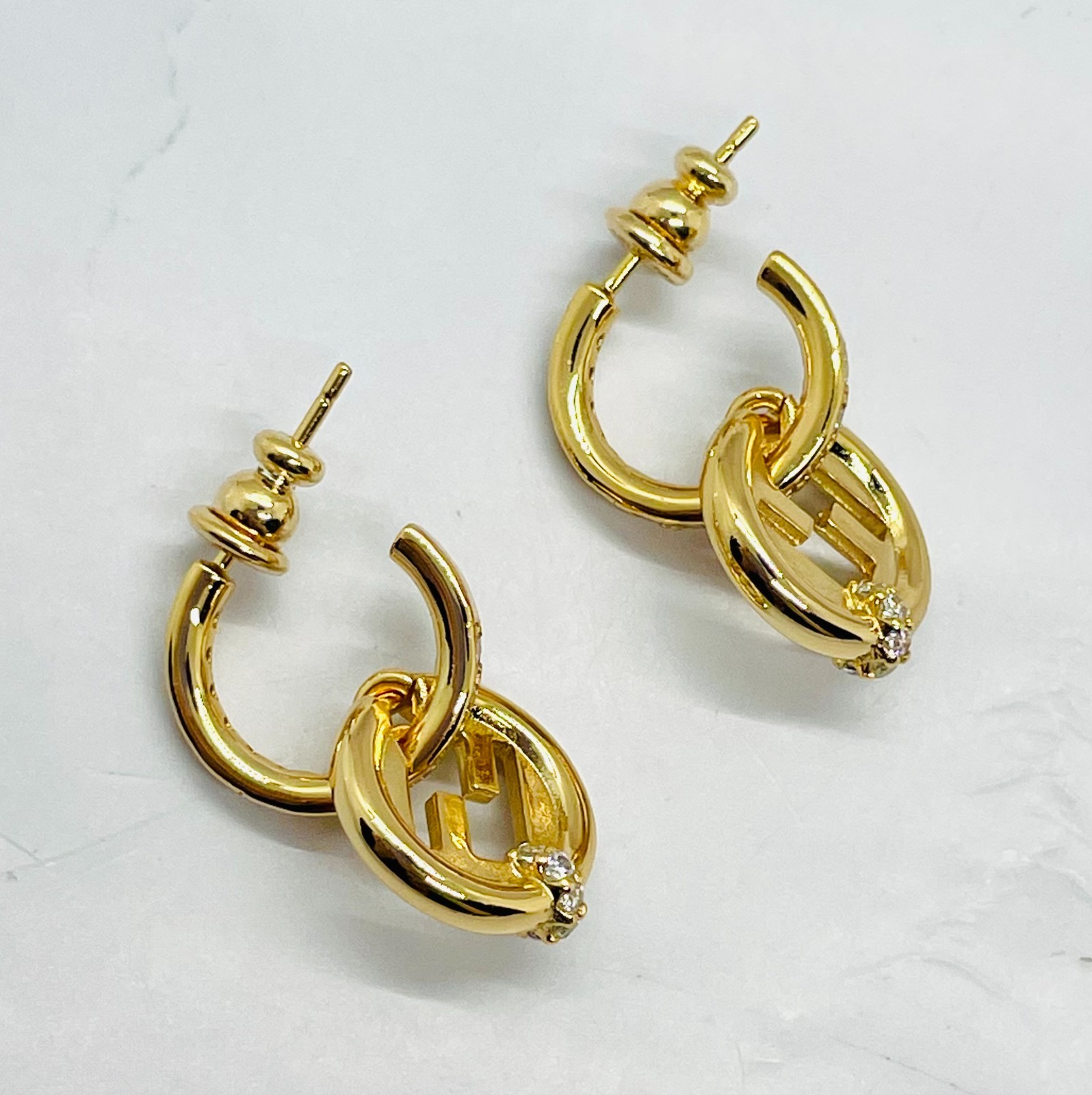 FENDI FF Rhinestone Hoop Earrings – Pre owned / MF6239