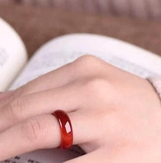 Natural Chalcedony Red Jade Hand-carved Size 7 Ring Fashion Jewelry w/Gift box
