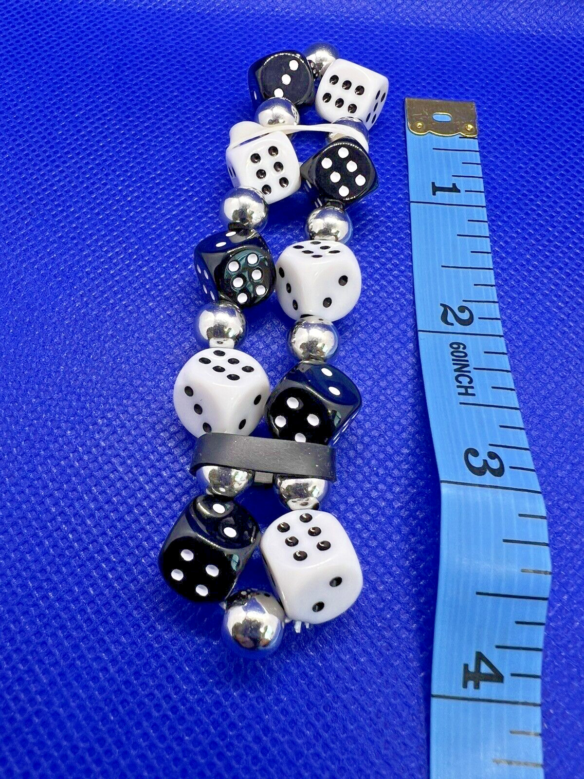 Dice Bracelet Bead Stretch Small White Black Dice Casino Gambling Games Jewelry