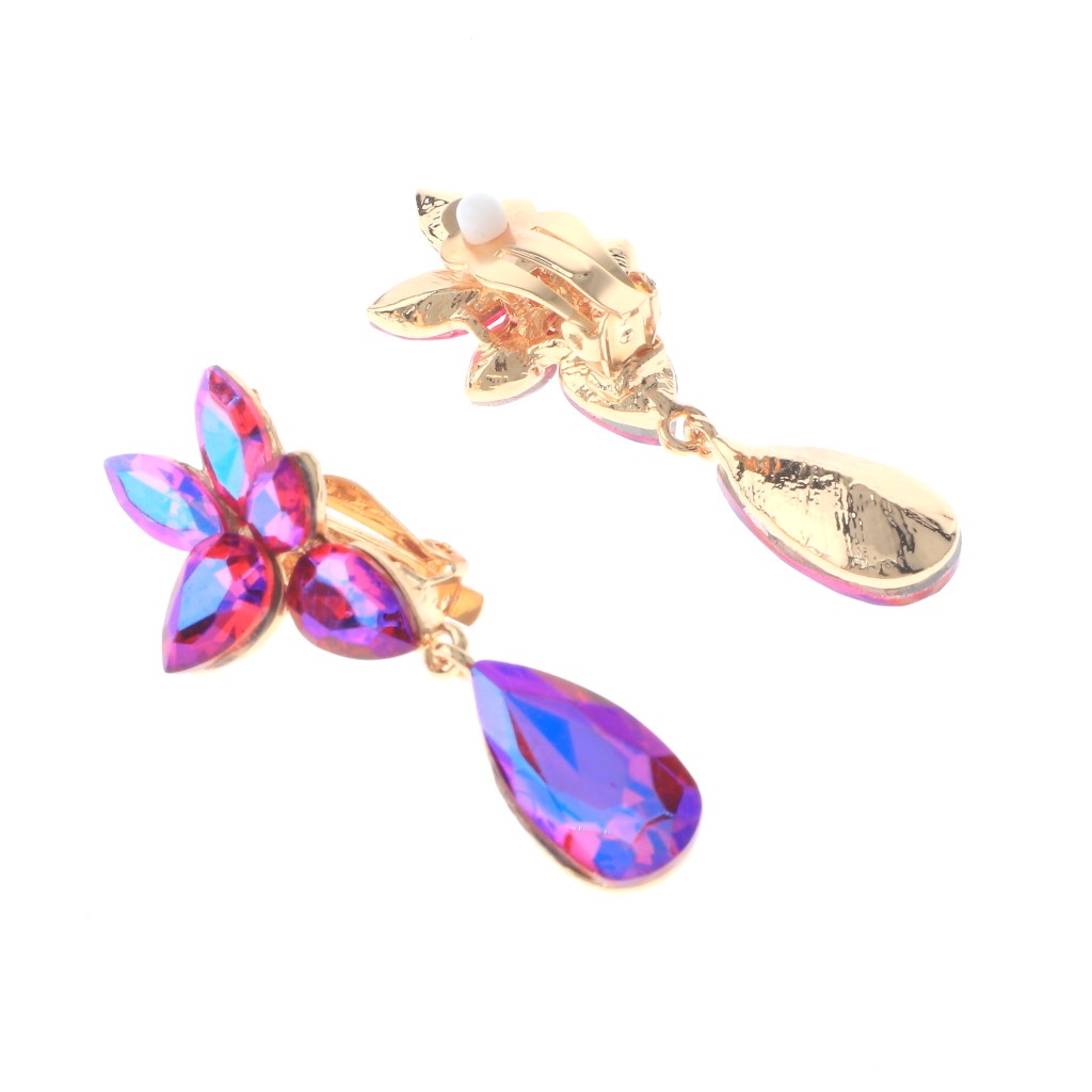 Gold Tone Alloy Metal Crystal Rhinestone Clip-On Earrings ER2658-FUX