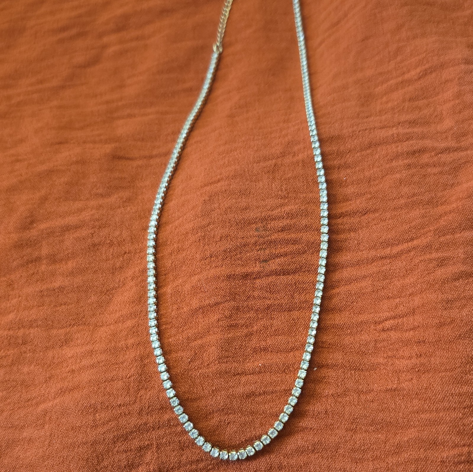Silver Tone Clear Round Crystal Tennis Necklace Prong Set Tennis Chain