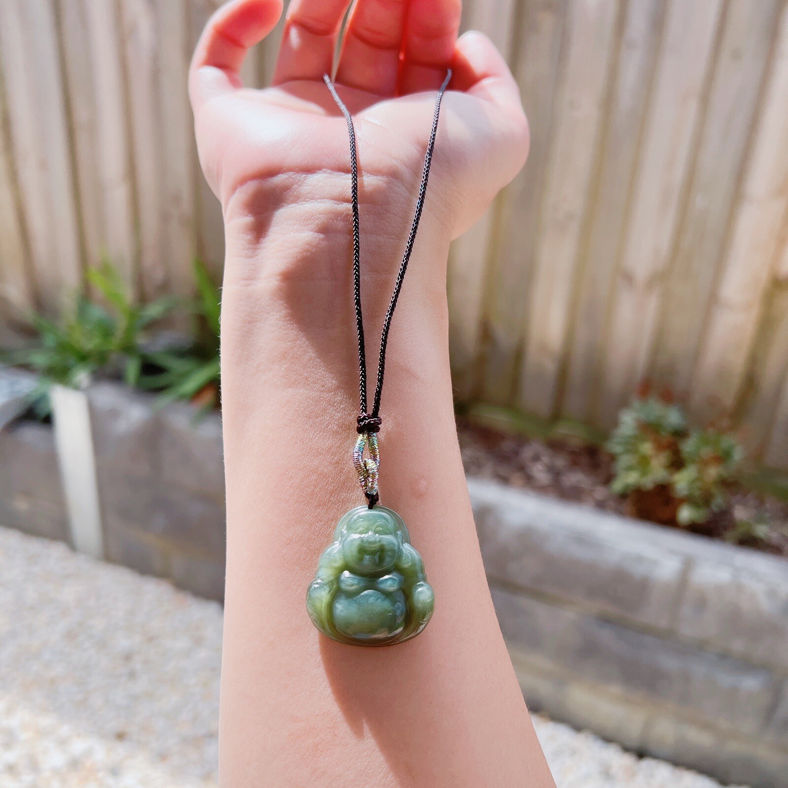 Good Quality 100% Natural Real Hetian Green Jade Buddha Pendant Necklace