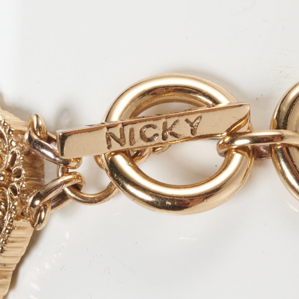 Nicky Butler Gold Tone Purple Blue Pink Cabochon Bejeweled Panel Bracelet 7.5″