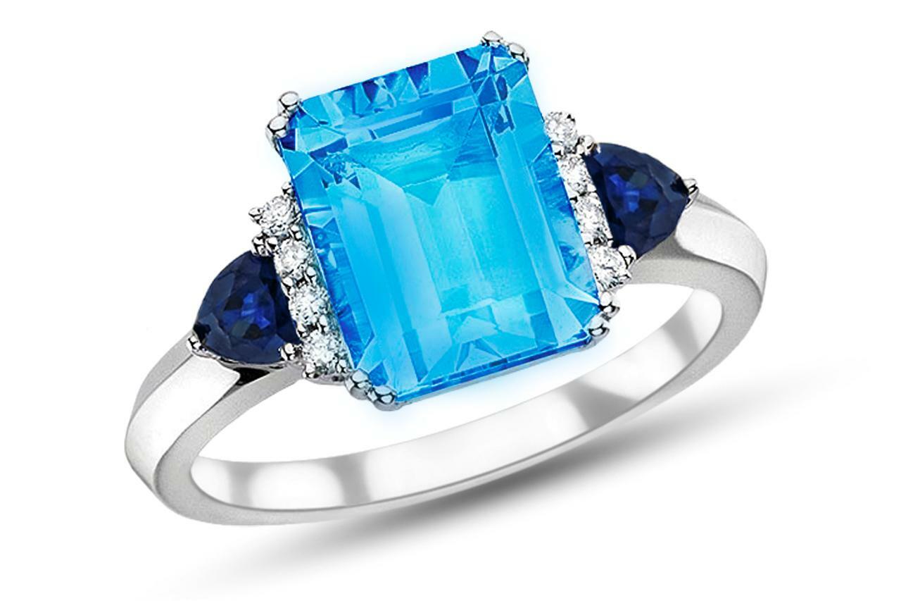 Lab-Created Blue Topaz & Sapphire Ring in Sterling Silver with CZ Accents