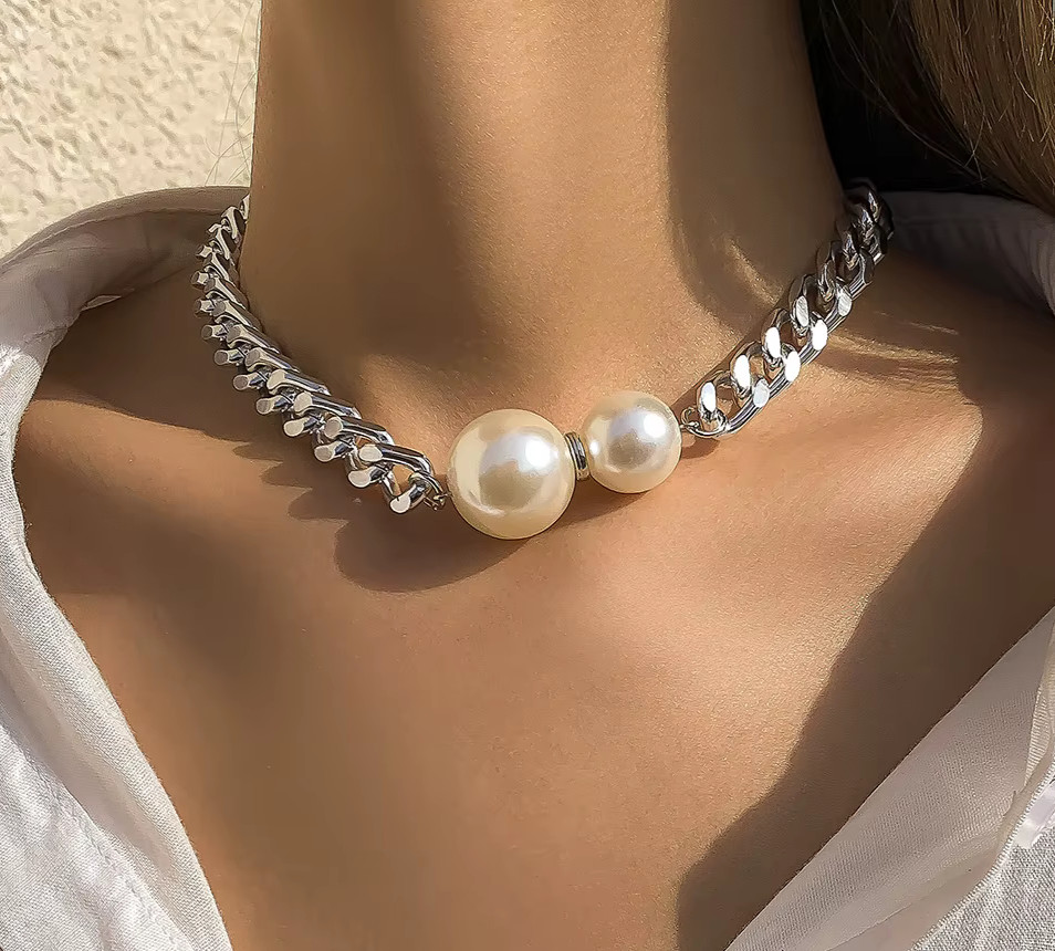 Chunky Cuban Link Choker Silver Color Necklace Womens Fashion Jewelry RAA