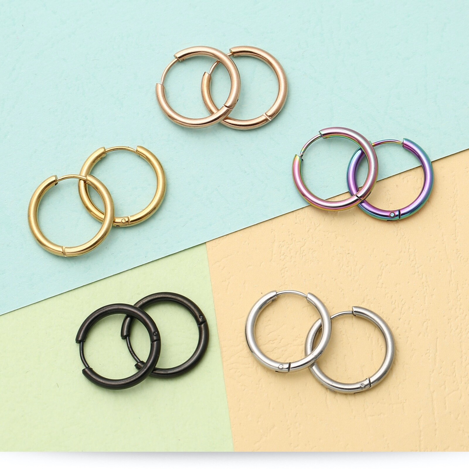 2PC Surgical Steel Huggie Hoop Sleeper Ring Earrings Lip Ear Nose Body Piercing