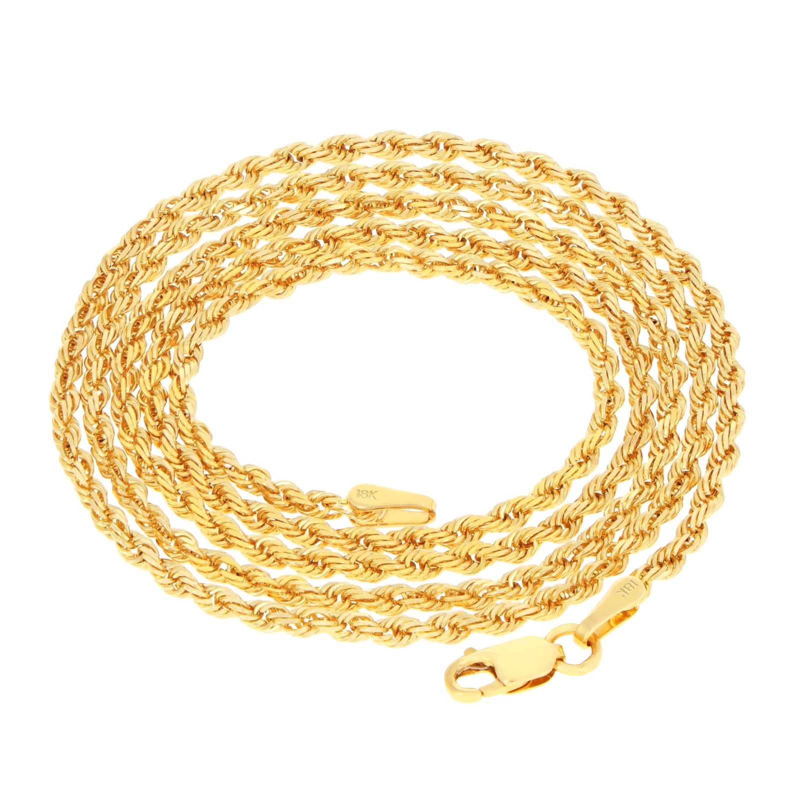 18k Yellow Gold 2mm Diamond Cut Rope Chain Italian Necklace Mens Womens 16″-26″