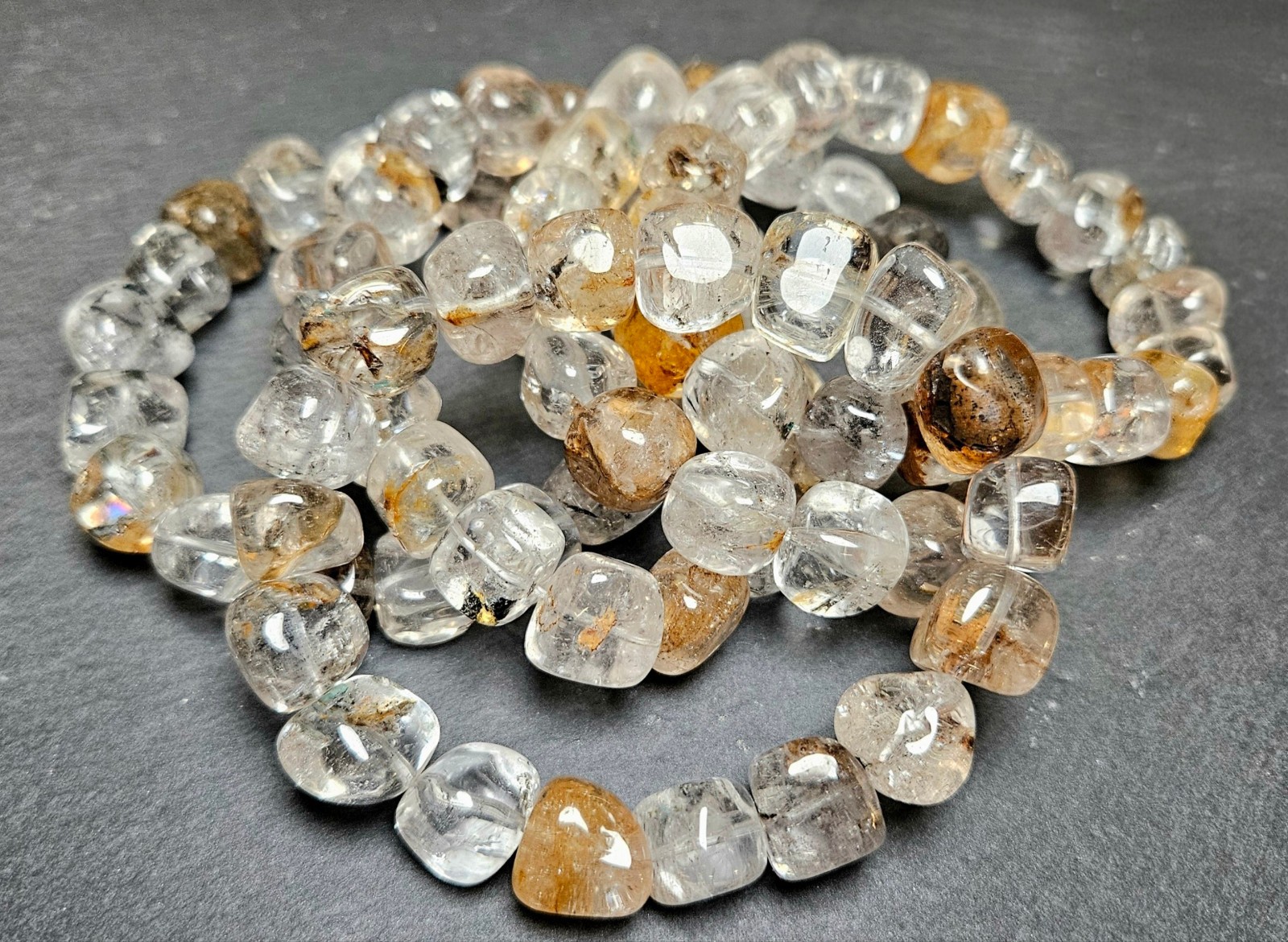 Pebble Cube Herkimer Diamond Bead Bracelet 12mm – Natural Gemstone Jewelry