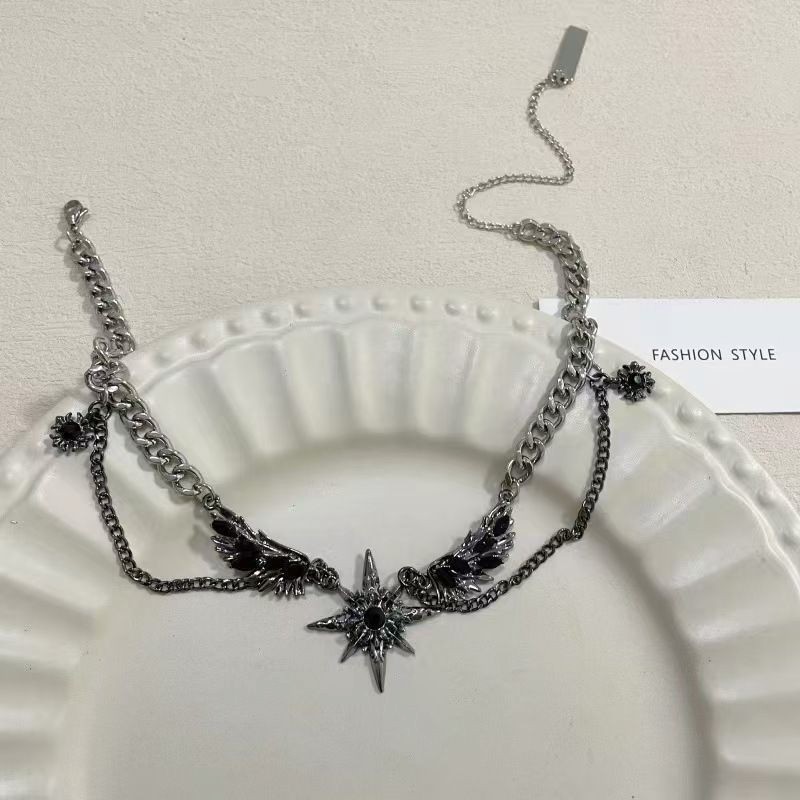 ✨ Star Wing Gemstone Necklace, Unisex Collarbone Chain