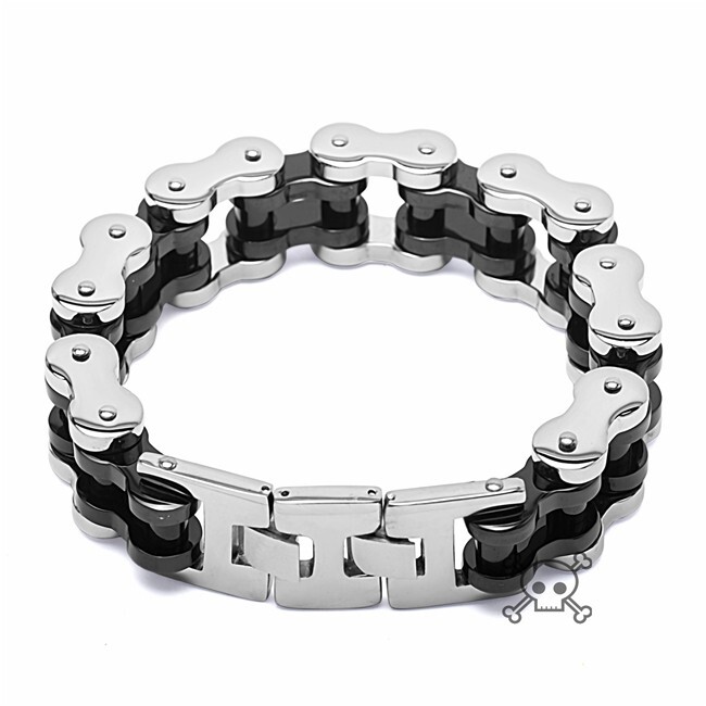 Black Silver Tone 18mm Stainless Steel Motorcycle Bike Chain Link 9 in Bracelet