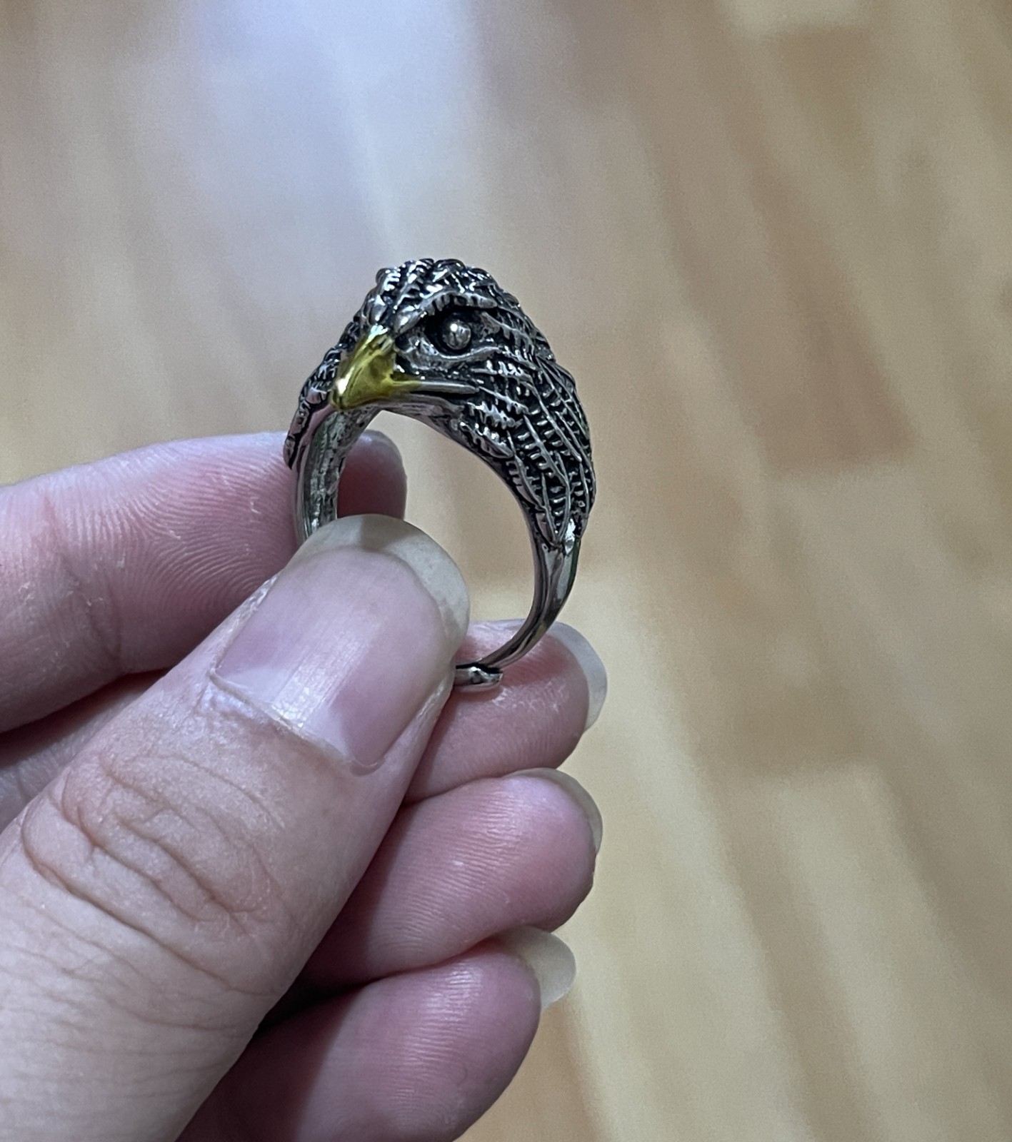 Vintage Eagle Head Adjustable Ring, 925 Silver Jewelry Gift for Men & Women