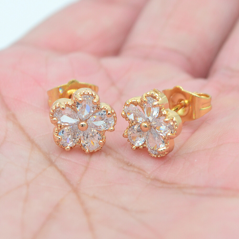 18K Yellow Gold Filled Women Multicolor Topaz Flower Stud Earrings Jewelry